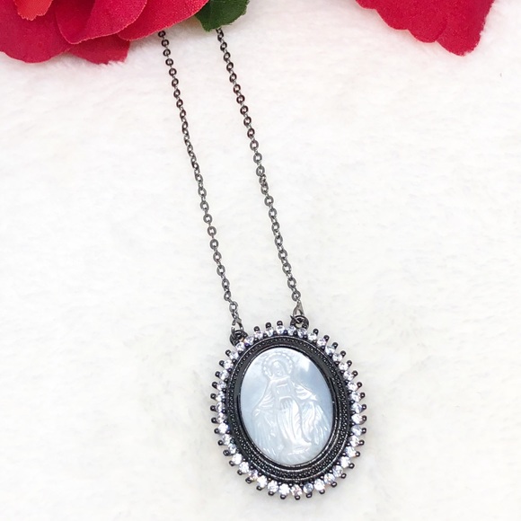 Jewelry - Black Virgin Mary Necklace / Zirconia